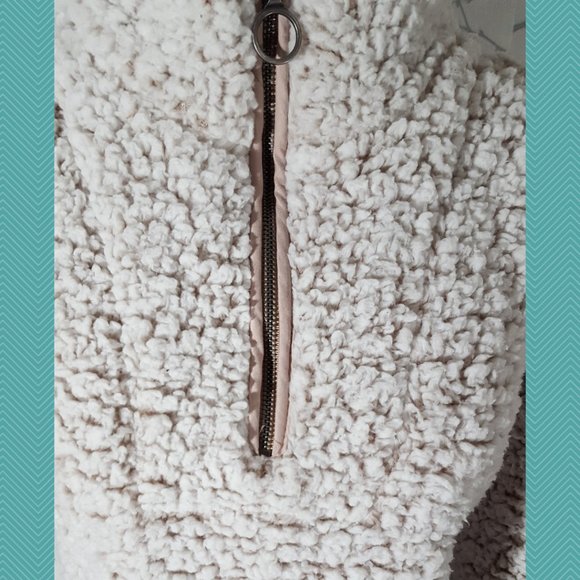 Thread & Supply Ivory Tan Fleece Teddy Quarter Zip Wubby Pullover - Picture 2 of 5